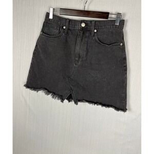 Madewell Denim Skirt Womens 28 Black Mini Raw Hem High Rise Lunar Wash Black